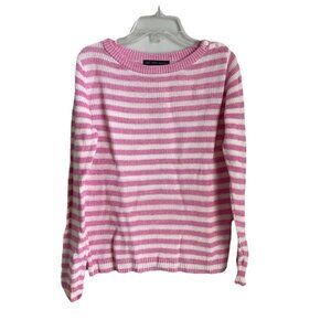 Brooks Brothers 346 Pink White Striped Linen Blend Long Sleeve Sweater